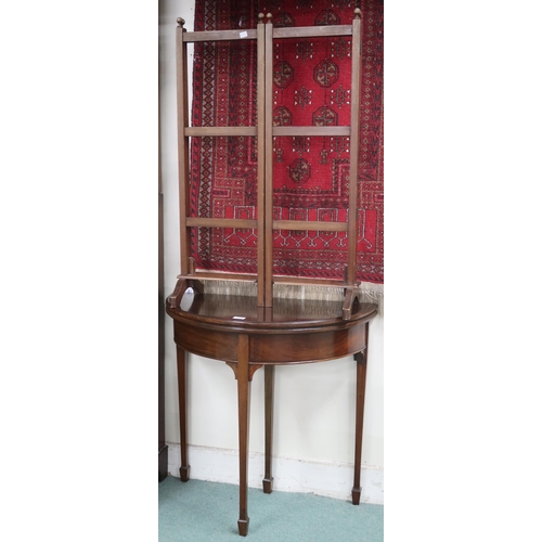 66 - A lot comprising a 20th century mahogany demi lune fold over card table, 74cm high x 77cm wide x 38c... 