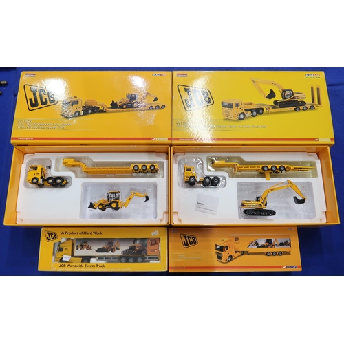 489 - Boxed Corgi 1:50-scale JCB sets, comprising CC13425 Man TGA Nooteboom Low Loader with JCB Backhoe Lo... 