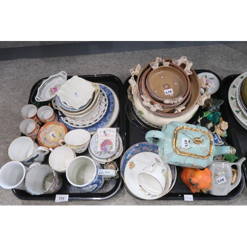 258 - A large collection of decorative ceramics and glass including two Doulton jugs etc