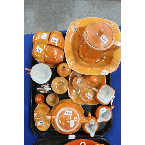 264 - A collection of orange and orange lustre tea and coffee wares including Carlton Ware, Czechoslovakia... 