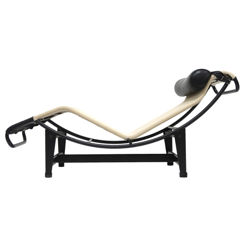 2120 - A 20TH CENTURY AFTER LE CORBUSIER TYPE LC4 CHAISE LONGUE with black leather head cushion and cream c... 