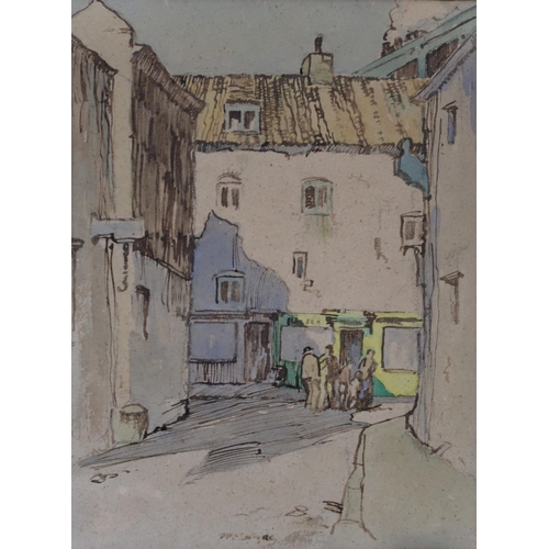 855 - DONALD MCINTYRE RCA (ENGLISH 1923-2009) STREET CORNER Watercolour, signed lower centre, 37 x 28cm... 