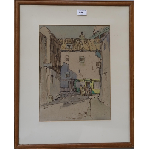 855 - DONALD MCINTYRE RCA (ENGLISH 1923-2009) STREET CORNER Watercolour, signed lower centre, 37 x 28cm... 