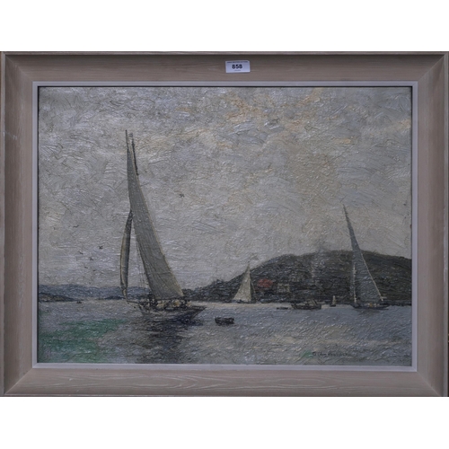 858 - ROBERT CRAIG WALLACE (SCOTTISH 1886-1969) CLYDE YACHTS Oil on canvas, signed lower right, 44 x 60cm... 