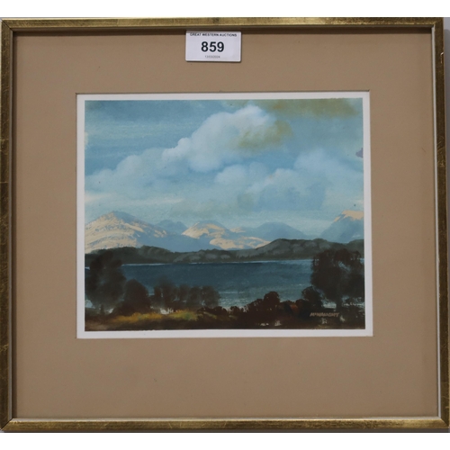 859 - JAMES MCNAUGHT RSW RGI (SCOTTISH b.1948) LOCH LOMOND Gouache, signed lower right, 16 x 19cm Title in... 