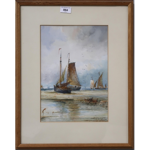 864 - THOMAS BUSH HARDY RBA (ENGLISH 1842-1897) FISHING BOATS BY THE HARBOUR Watercolour, signed lower rig... 