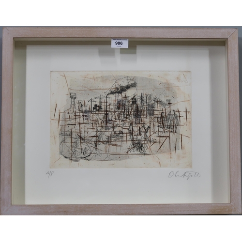 906 - CONTEMPORARY SCHOOL ANATOMY OF A CITY Etching, signed lower right, AP inscribed lower left... 