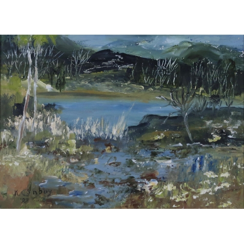 910 - KATHLEEN CONBOY (ENGLISH 1924-2021) LOCHAN & STREAM, LOCH AN EILEAN Oil on board, sign... 