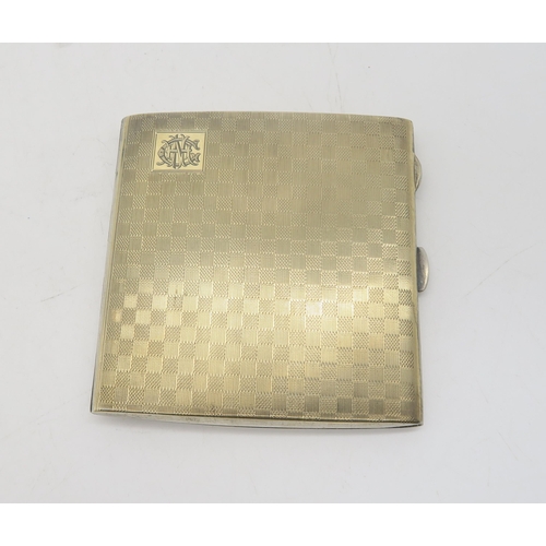 352 - A George V silver cigarette case, maker's mark A.W, Chester 1924,  with checkerboard engine-turned d... 