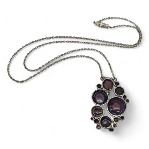 714 - A Norman Grant silver bubbles pendant enamelled in blue, purple and pink. Stamped With NG makers mar... 