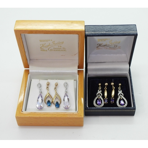 725 - A pair of 9ct kunzite and diamond earrings, length 2.6cm, and a further three pairs of earrings set ... 