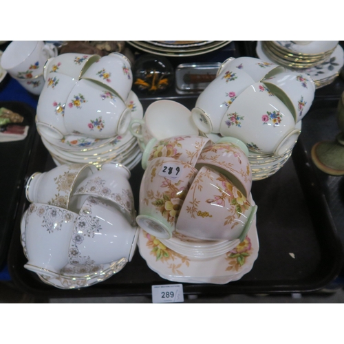 289 - Assorted tea wares including Adderley, Royal Vale Cornflowers, assorted figures etc