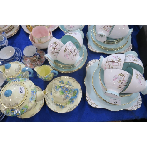 305 - Assorted tea wares including Tuscan Glendale, Crown Staffordshire, Royal Albert Braemar, and a dolls... 