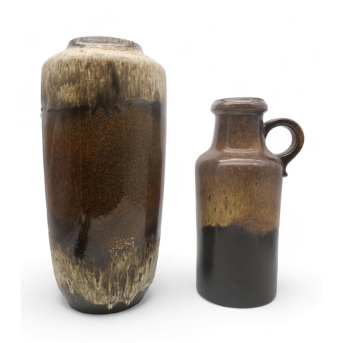 307 - Two West German brown glazed vases, one with a handle