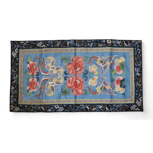 323 - A Chinese silk panel and a Eastern throw