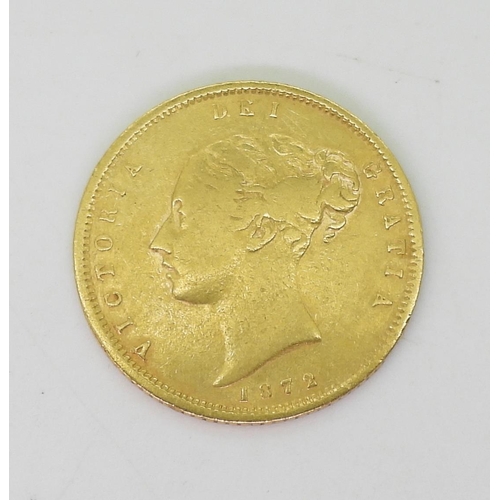 404 - VICTORIA ½ Sovereign 1872Obverse young uncrowned portrait of Queen Victoria left, legend... 