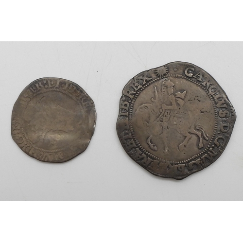 423 - CHARLES I (1625-1649) 1/2 Crown London MintObverse King Charles I on horseback left with sword raise... 