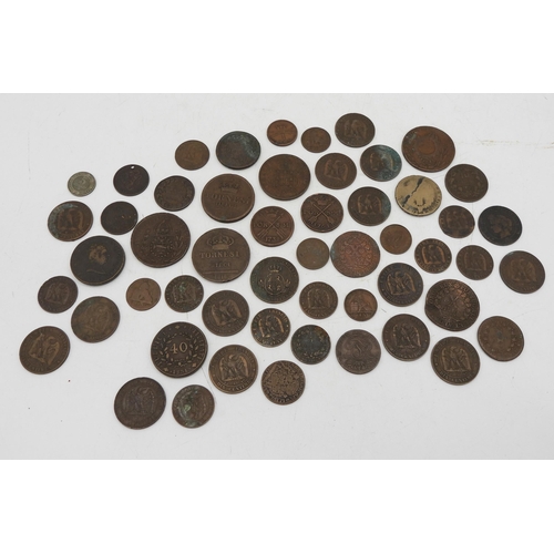 428 - A mixed lot of continental European copper coins, French Empire, Spain Portugal, Italy etc