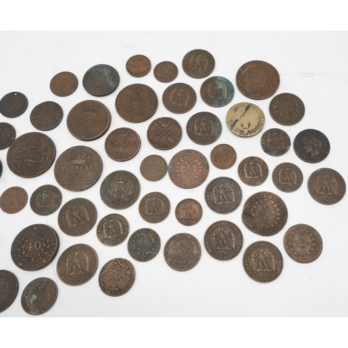 428 - A mixed lot of continental European copper coins, French Empire, Spain Portugal, Italy etc