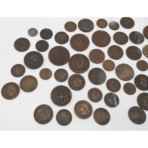 428 - A mixed lot of continental European copper coins, French Empire, Spain Portugal, Italy etc