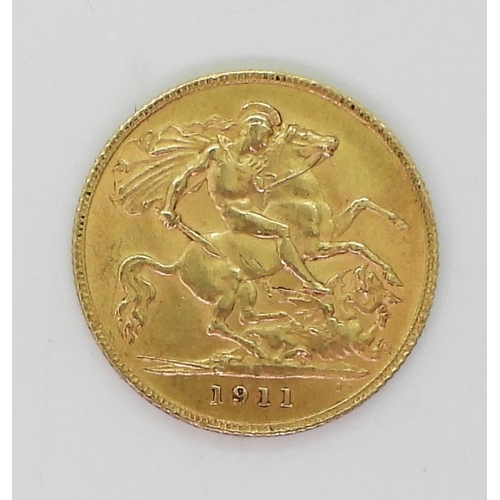 433 - GEORGE V (1910-1936) 1/2 Sovereign Coin 1911Obverse bust of King George V facing left GEORGIVS ... 