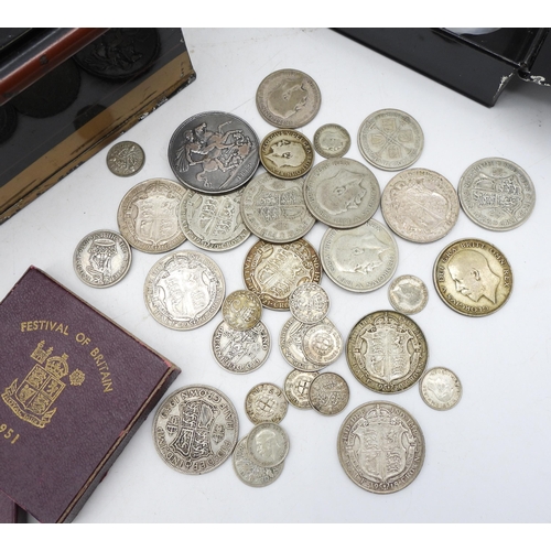 436 - A Victoria Crown 1889 together with various silver 1/2 crowns and sixpence coins approximately 400 g... 