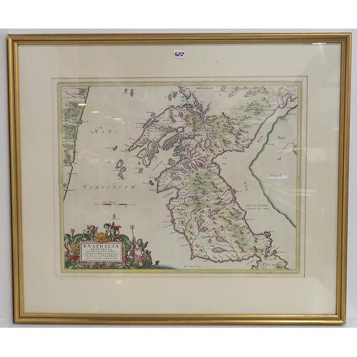 522 - Pont (Timothy) Iura Insula; The Yle of Iura(Isle of Jura), engraved map, framed under glass and meas... 