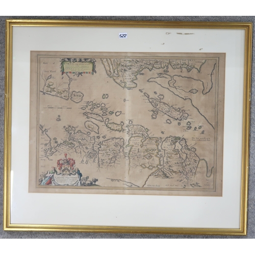 522 - Pont (Timothy) Iura Insula; The Yle of Iura(Isle of Jura), engraved map, framed under glass and meas... 