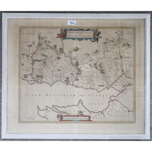 523 - Pont (Timothy) Annandiae Praefectura; Vulgo the Stewartrie of AnnandaleEngraved map, framed under gl... 