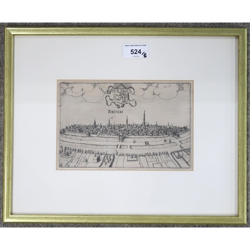 524 - Guicciardini (Lodovico) BrughView of Bruges, printed circa-1613, framed under glass, measuring ... 