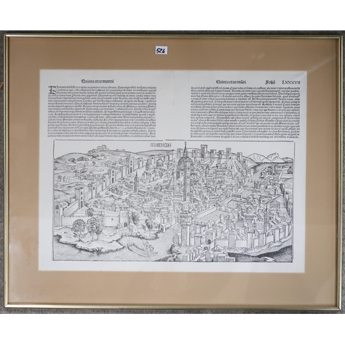 524 - Guicciardini (Lodovico) BrughView of Bruges, printed circa-1613, framed under glass, measuring ... 