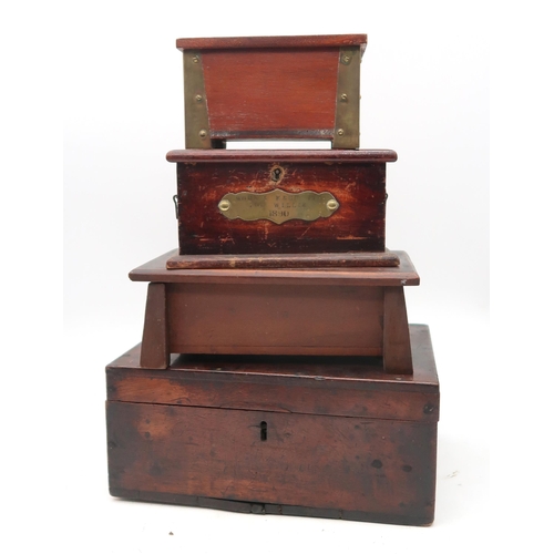 557 - A collection of wooden boxes, to include a late-Victorian miniature kist with brass plaque affixed r... 