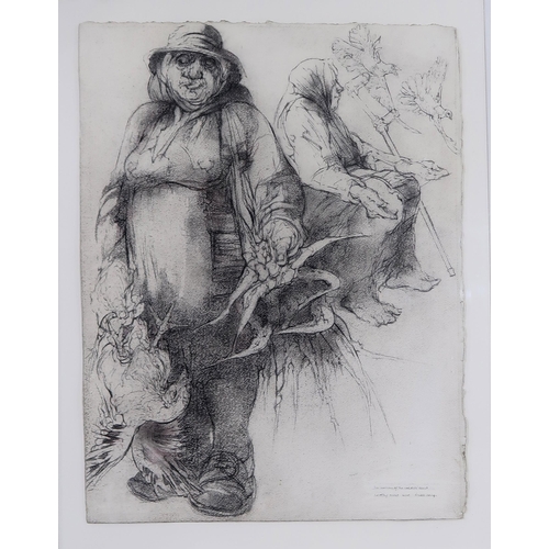 968 - ANDA PATERSON RSW RGI (SCOTTISH 1935-2022) WOMAN OF THE CACTUS PLANT Charcoal, signed lowe... 