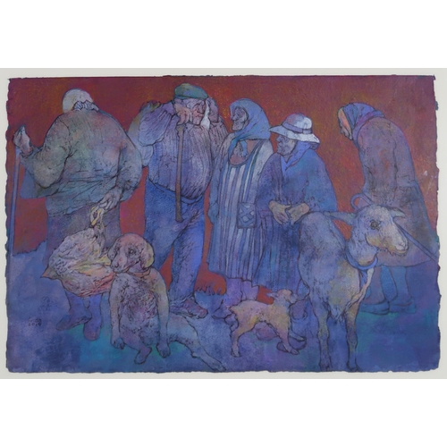 971 - ANDA PATERSON RSW RGI (SCOTTISH 1935-2022) GIPSY SHEPERDS Watercolour and acrylic, signed ... 