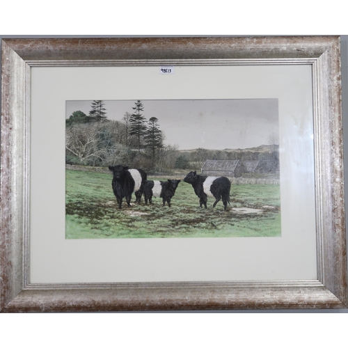 982 - GRAHAM BRADSHAW (CONTEMPORARY SCHOOL) BELTED GALLOWAY CATTLE Gouache, signed lower right, ... 