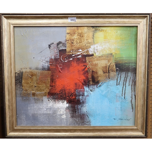 988 - R. MANCINI (CONTEMPORARY SCHOOL) ABSTRACT IN RED AND GOLD Oil on canvas, signed lower righ... 