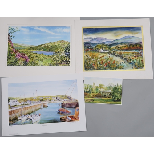 990 - A COLLECTION OF UNFRAMED WATERCOLOURS AND A SIGNED PRINT (5)