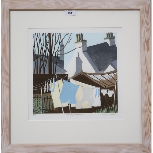 994 - LISA HOOPER (SCOTTISH CONTEMPORARY) SPRING, POSTPATRICK Linocut, signed lower right, numbe... 