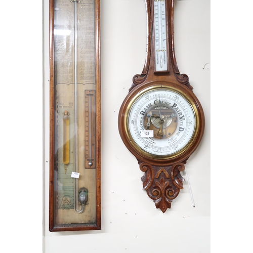 128 - A lot comprising a 19th century Admiral Fitzroy's Barometer/Thermometer, 92cm high x 19cm wide, a Vi... 