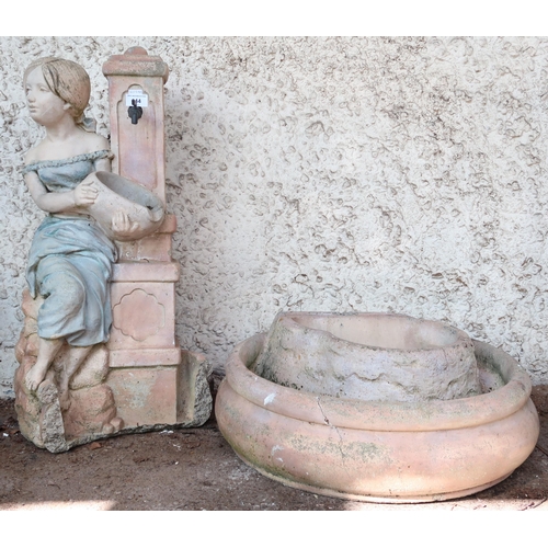 144 - A contemporary reconstituted stone figural garden water feature depicting maiden filling an urn, 91c... 