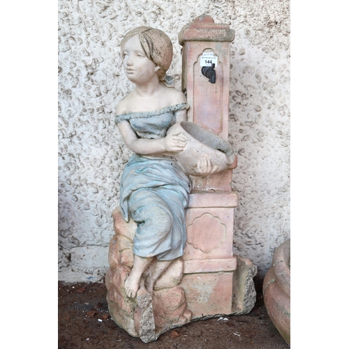 144 - A contemporary reconstituted stone figural garden water feature depicting maiden filling an urn, 91c... 