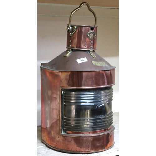 15 - A Harvie & Co Ltd Patent, 24 McAlpine St Glasgow copper and brass ship Stern lantern with moulde... 