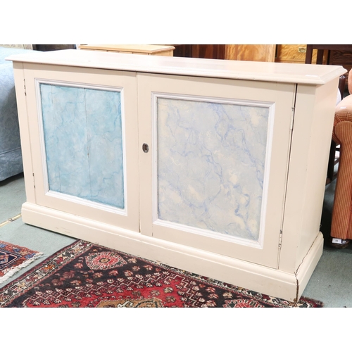 66 - An early 20th century painted two door side cabinet, 84cm high x 143cm wide x 44cm deep