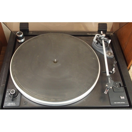 455 - A Dual  CS 505-3 turntable together with an Akai AA-1050 Stereo Receiver and two Made in Denmark 8 O... 