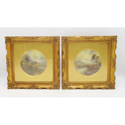 212 - John Stinton (1854-1956) a pair of Royal Worcester porcelain plaques both painted with cattle by a r... 