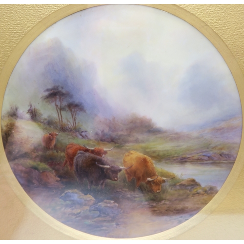 212 - John Stinton (1854-1956) a pair of Royal Worcester porcelain plaques both painted with cattle by a r... 