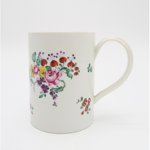 217 - An 18th century Plymouth mug, circa 1770, painted with bouquets of flowers, 11.8cm high