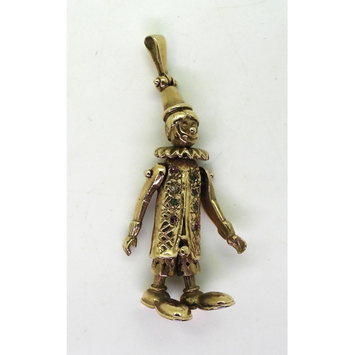 704 - A 9ct gold gem set clown pendant, length with bail5.5cm, weight 12.7gms