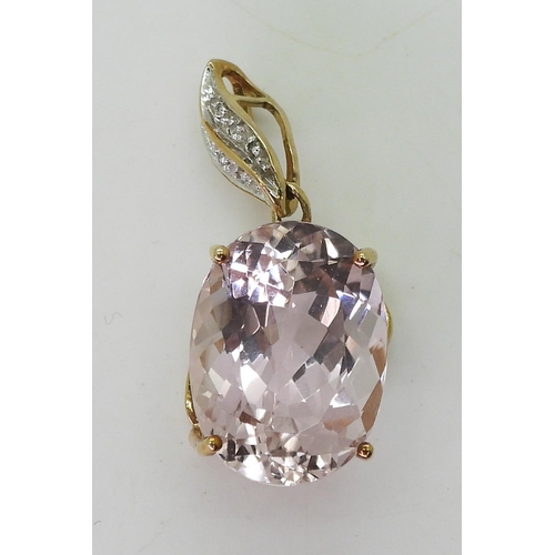 718 - A 9ct gold Rocks & Co, kunzite and diamond pendant, set with a 17.9mm x 13mm pink kunzite, weigh... 