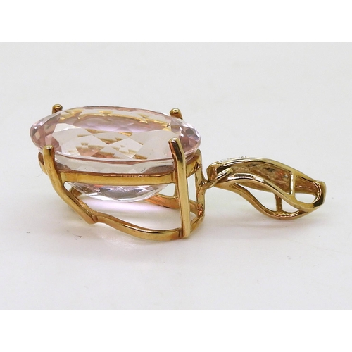 718 - A 9ct gold Rocks & Co, kunzite and diamond pendant, set with a 17.9mm x 13mm pink kunzite, weigh... 